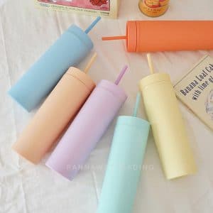 แก้วพลาสติก 2 ชั้น สีพาสเทลสกรีนชื่อราคาถูก